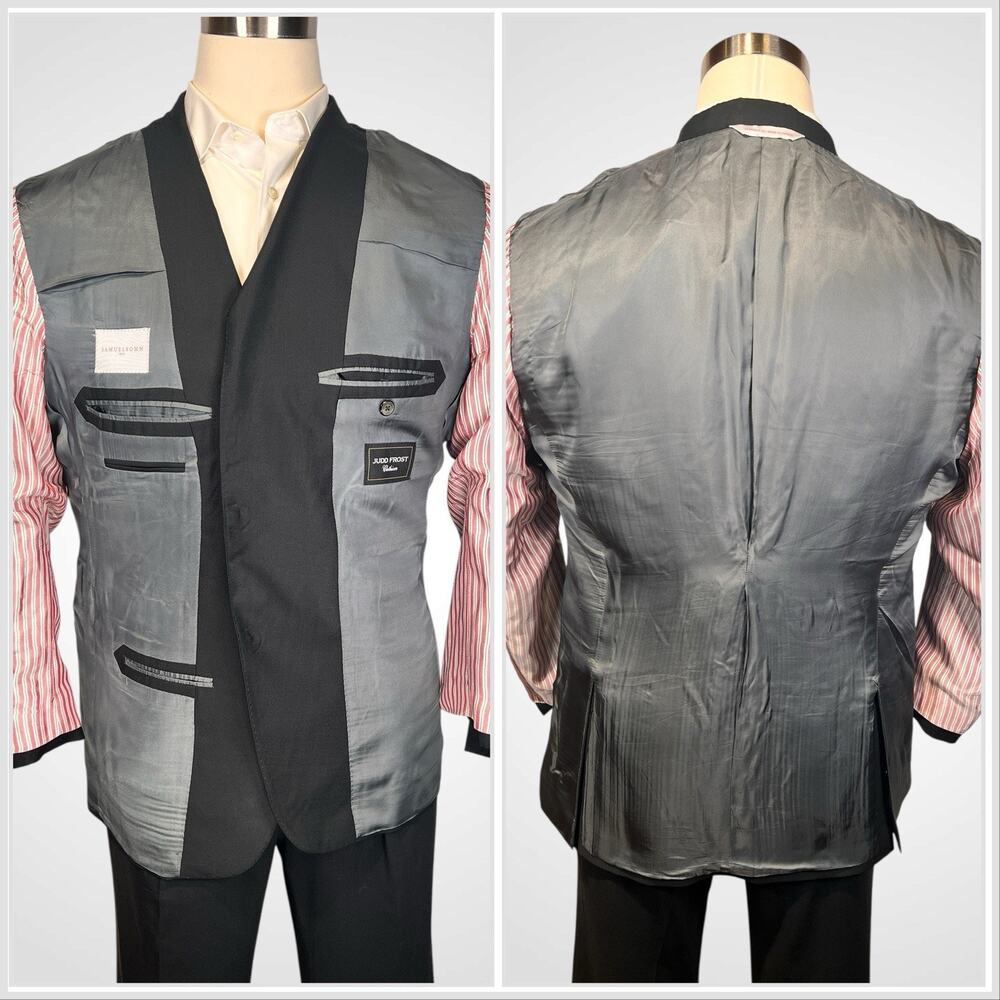 Samuelsohn Custom 44R Solid Black Quality Designer Blazer Silver Tone Buttons - Picture 12 of 16
